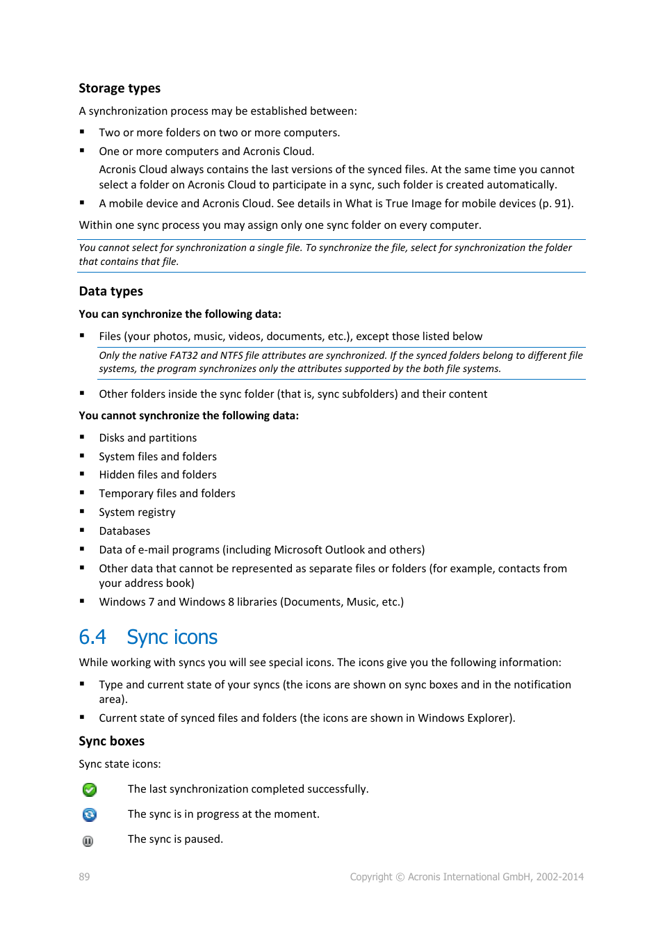 4 sync icons, Sync icons | Acronis True Image 2015 - User Guide User Manual | Page 89 / 146