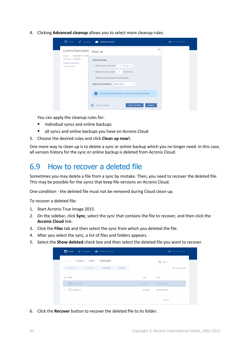 9 how to recover a deleted file, How to recover a deleted file | Acronis True Image 2015 - User Guide User Manual | Page 94 / 146