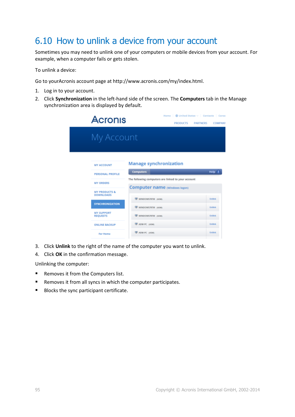 10 how to unlink a device from your account, How to unlink a device from your account | Acronis True Image 2015 - User Guide User Manual | Page 95 / 146