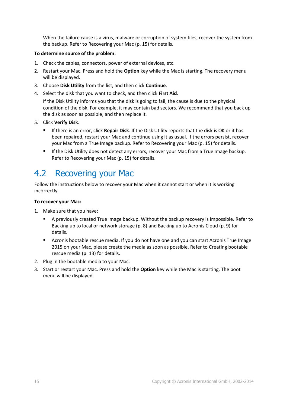 2 recovering your mac, Recovering your mac, P. 15) | Acronis True Image for Mac - User Guide User Manual | Page 15 / 19