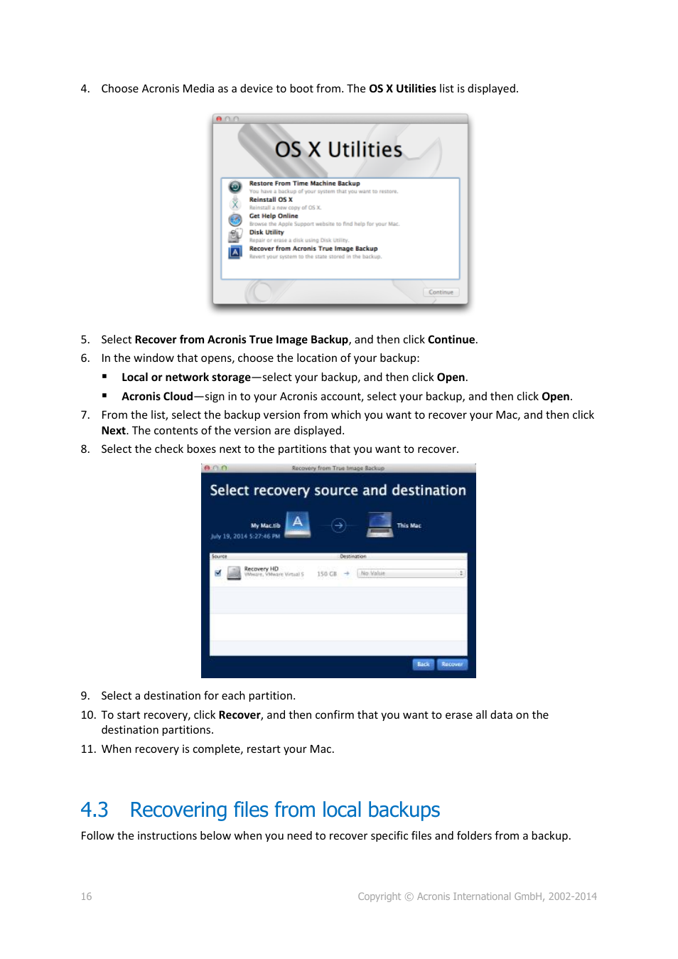 3 recovering files from local backups, Recovering files from local backups | Acronis True Image for Mac - User Guide User Manual | Page 16 / 19