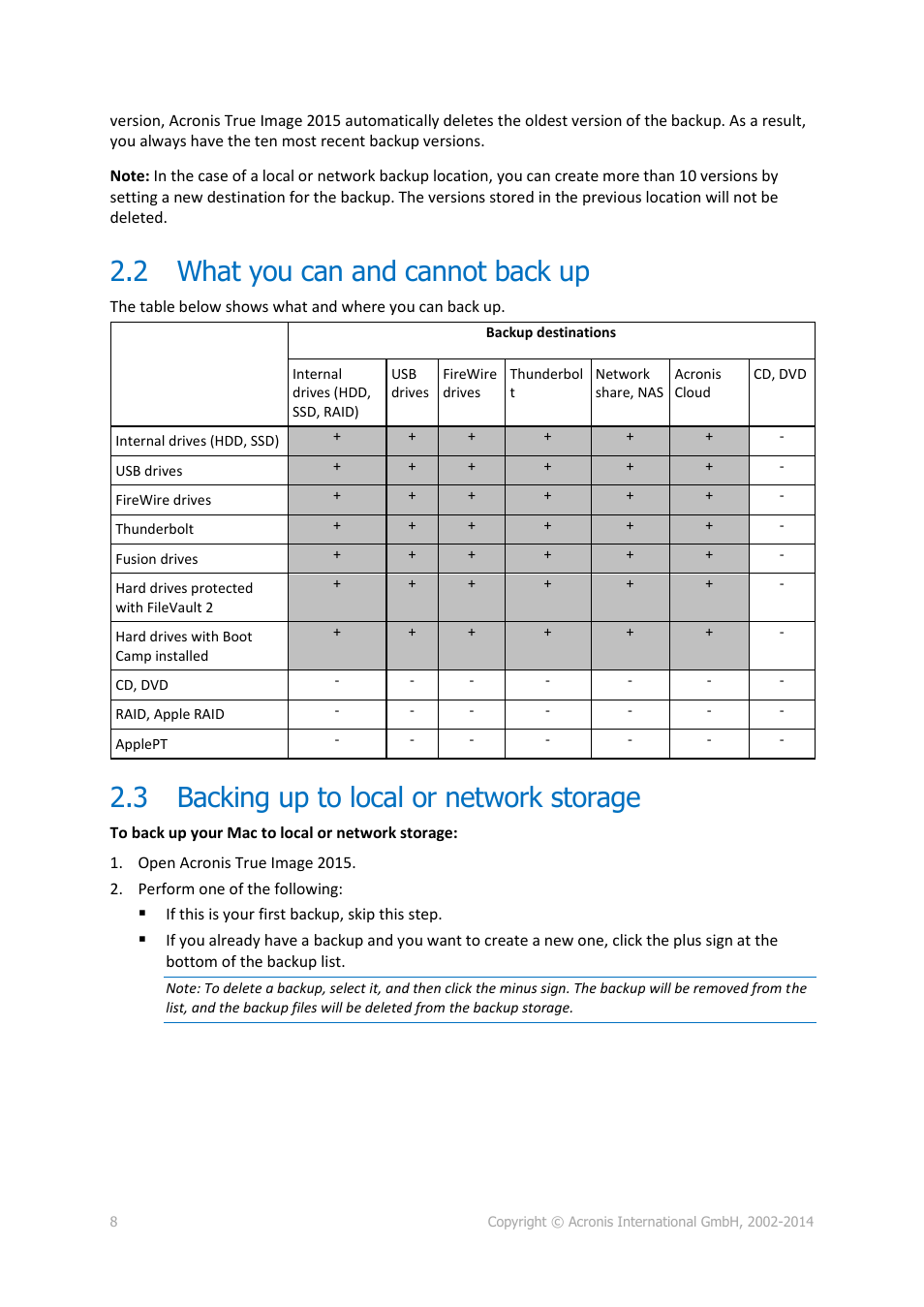 2 what you can and cannot back up, 3 backing up to local or network storage, What you can and cannot back up | Backing up to local or network storage | Acronis True Image for Mac - User Guide User Manual | Page 8 / 19