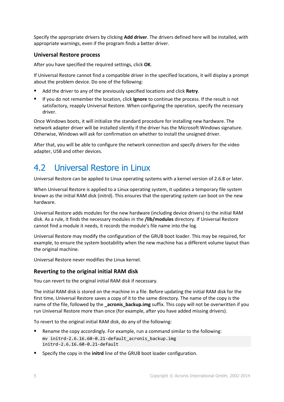 2 universal restore in linux, Universal restore in linux | Acronis Universal Restore - User Guide User Manual | Page 5 / 5