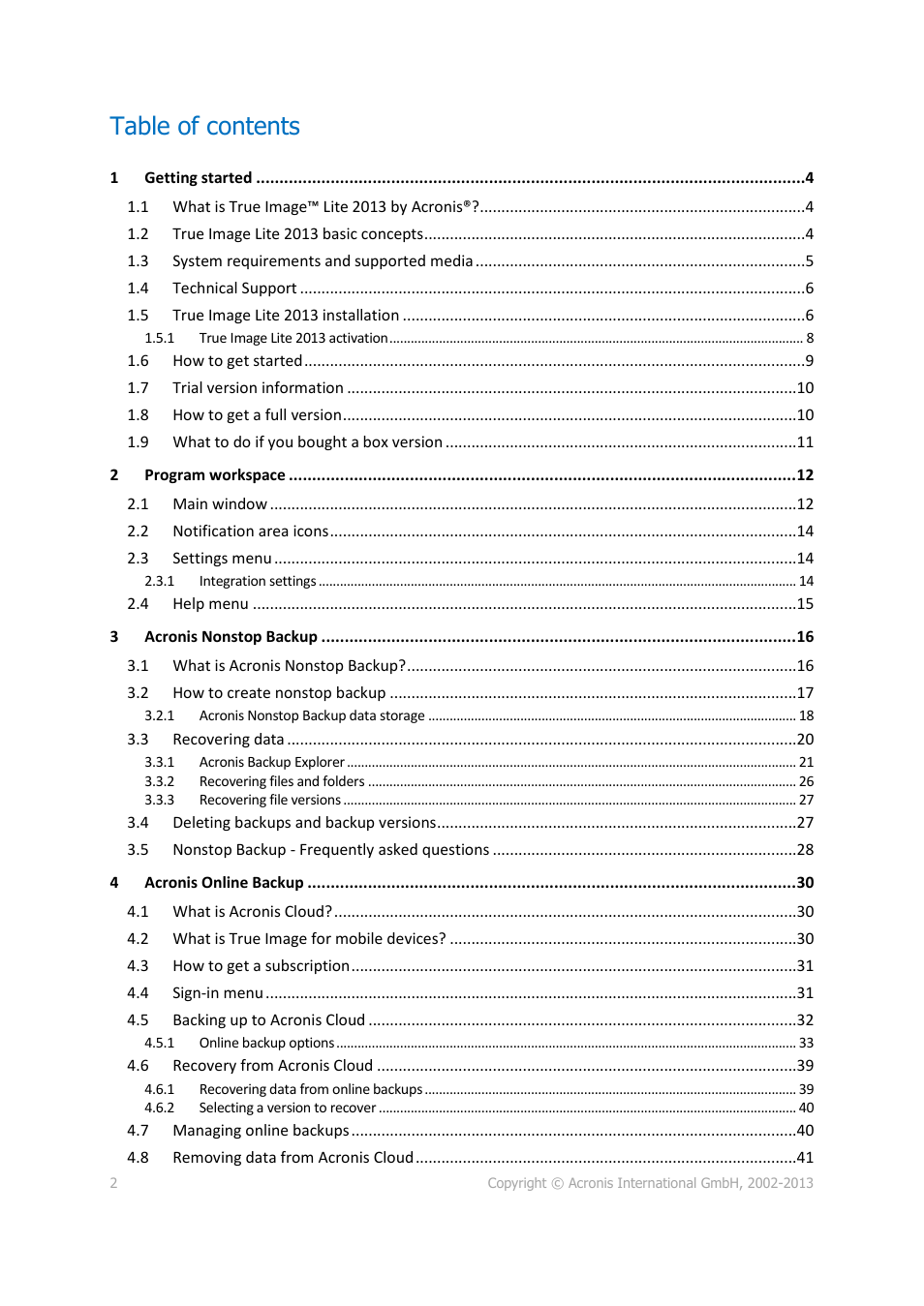 Acronis True Image Lite 2013 by Acronis - User Guide User Manual | Page 2 / 50