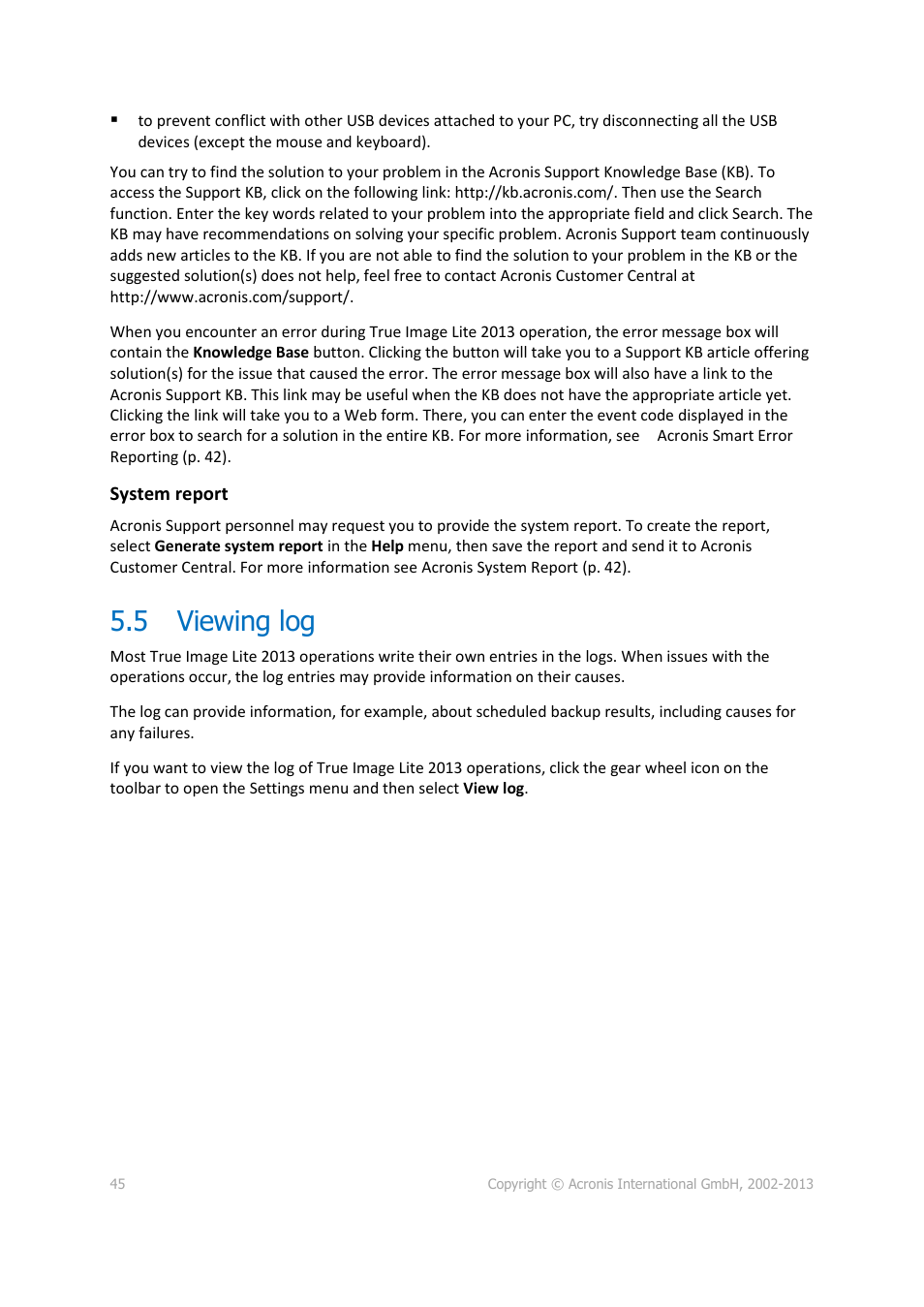 5 viewing log, Viewing log | Acronis True Image Lite 2013 by Acronis - User Guide User Manual | Page 45 / 50