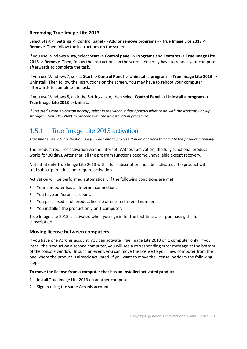 1 true image lite 2013 activation, True image lite 2013 activation | Acronis True Image Lite 2013 by Acronis - User Guide User Manual | Page 8 / 50