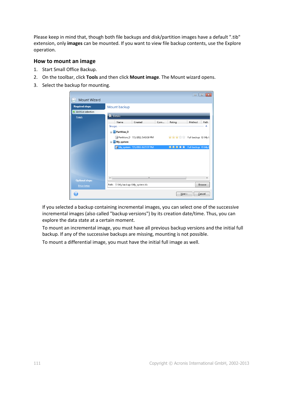How to mount an image | Acronis Server Cloud Backup - User Guide User Manual | Page 111 / 142