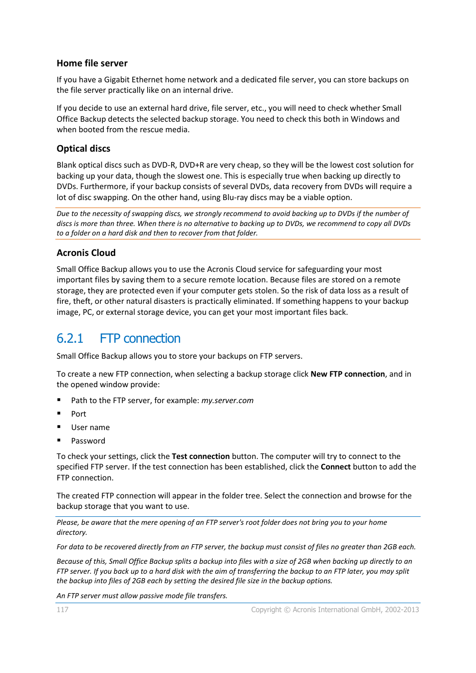 1 ftp connection, Ftp connection | Acronis Server Cloud Backup - User Guide User Manual | Page 117 / 142