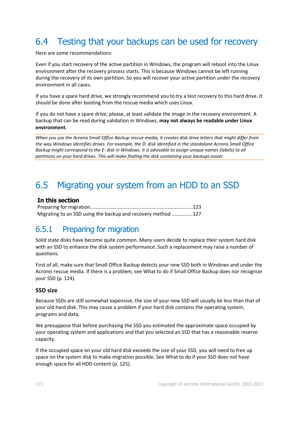 5 migrating your system from an hdd to an ssd, 1 preparing for migration, Testing that your backups can be used for recovery | Migrating your system from an hdd to an ssd, Preparing for migration, P. 123) | Acronis Server Cloud Backup - User Guide User Manual | Page 123 / 142