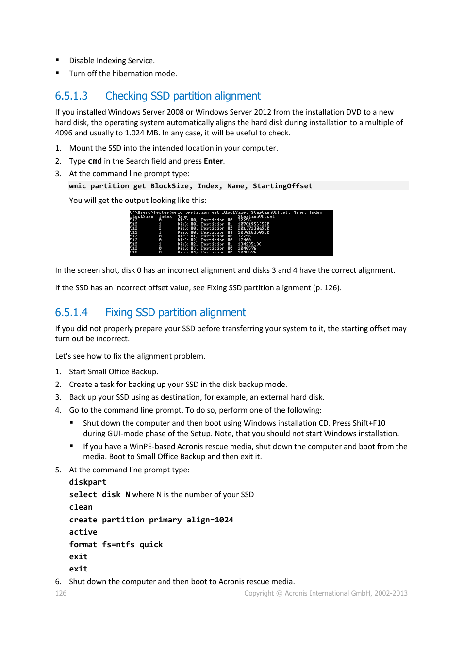 3 checking ssd partition alignment, 4 fixing ssd partition alignment | Acronis Server Cloud Backup - User Guide User Manual | Page 126 / 142