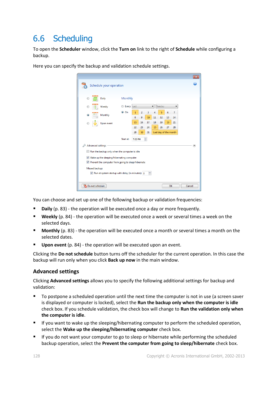 6 scheduling, Scheduling | Acronis Server Cloud Backup - User Guide User Manual | Page 128 / 142