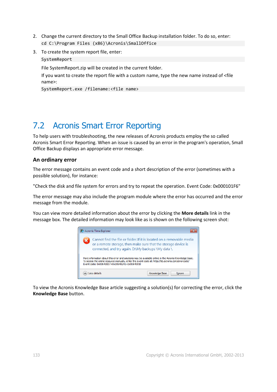 2 acronis smart error reporting, Acronis smart error reporting | Acronis Server Cloud Backup - User Guide User Manual | Page 133 / 142