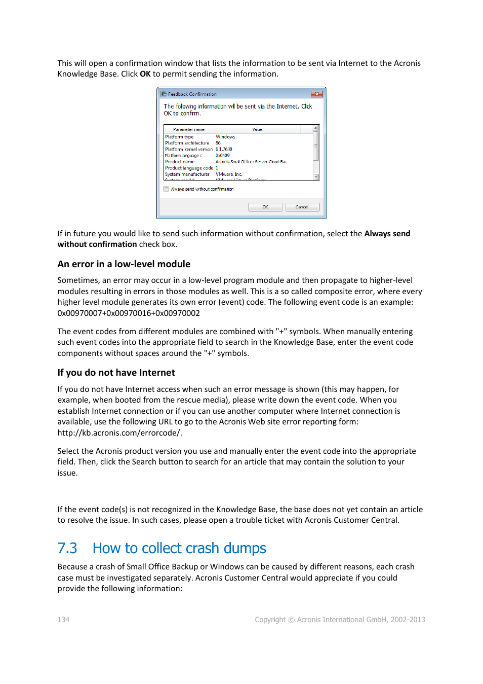3 how to collect crash dumps, How to collect crash dumps | Acronis Server Cloud Backup - User Guide User Manual | Page 134 / 142