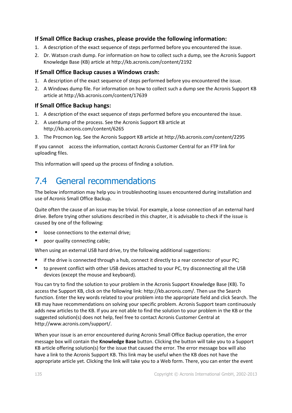 4 general recommendations, General recommendations | Acronis Server Cloud Backup - User Guide User Manual | Page 135 / 142