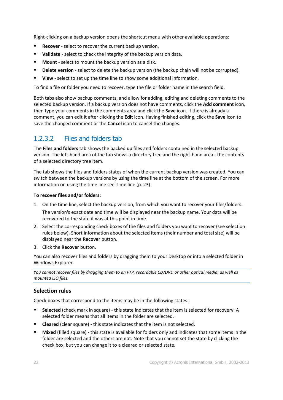 2 files and folders tab | Acronis Server Cloud Backup - User Guide User Manual | Page 22 / 142