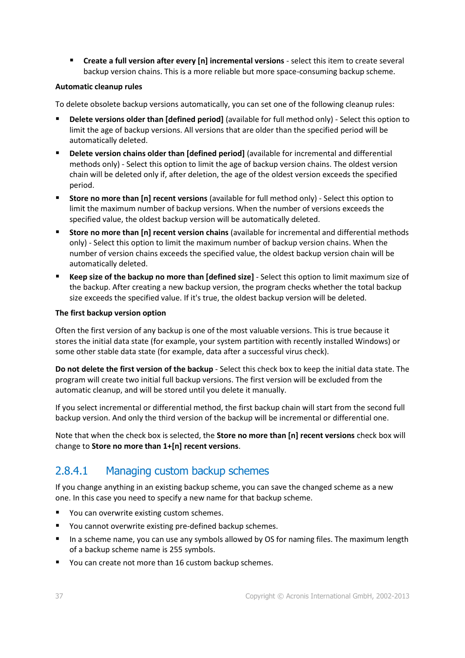 1 managing custom backup schemes | Acronis Server Cloud Backup - User Guide User Manual | Page 37 / 142