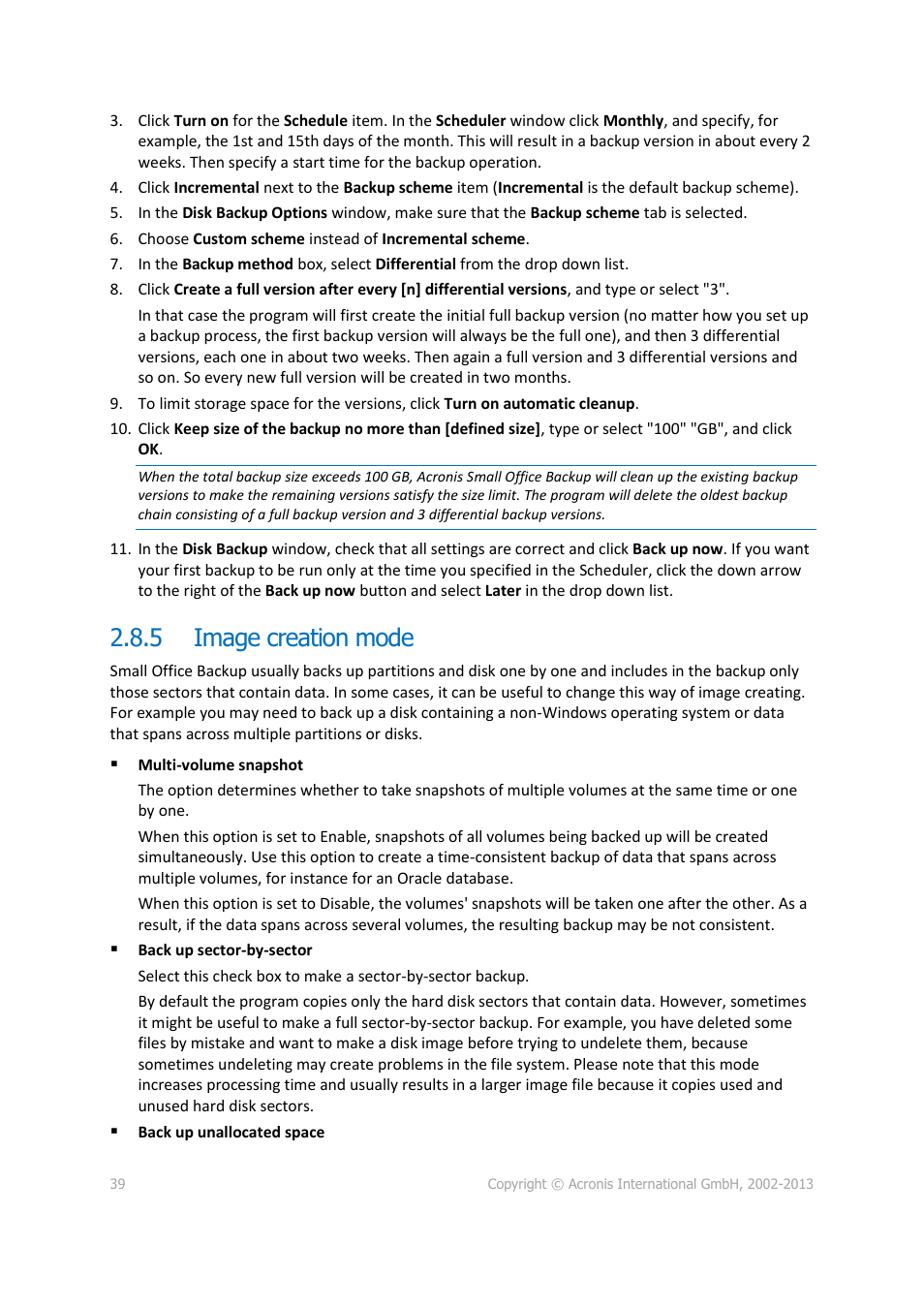 5 image creation mode, Image creation mode, 39). w | Acronis Server Cloud Backup - User Guide User Manual | Page 39 / 142