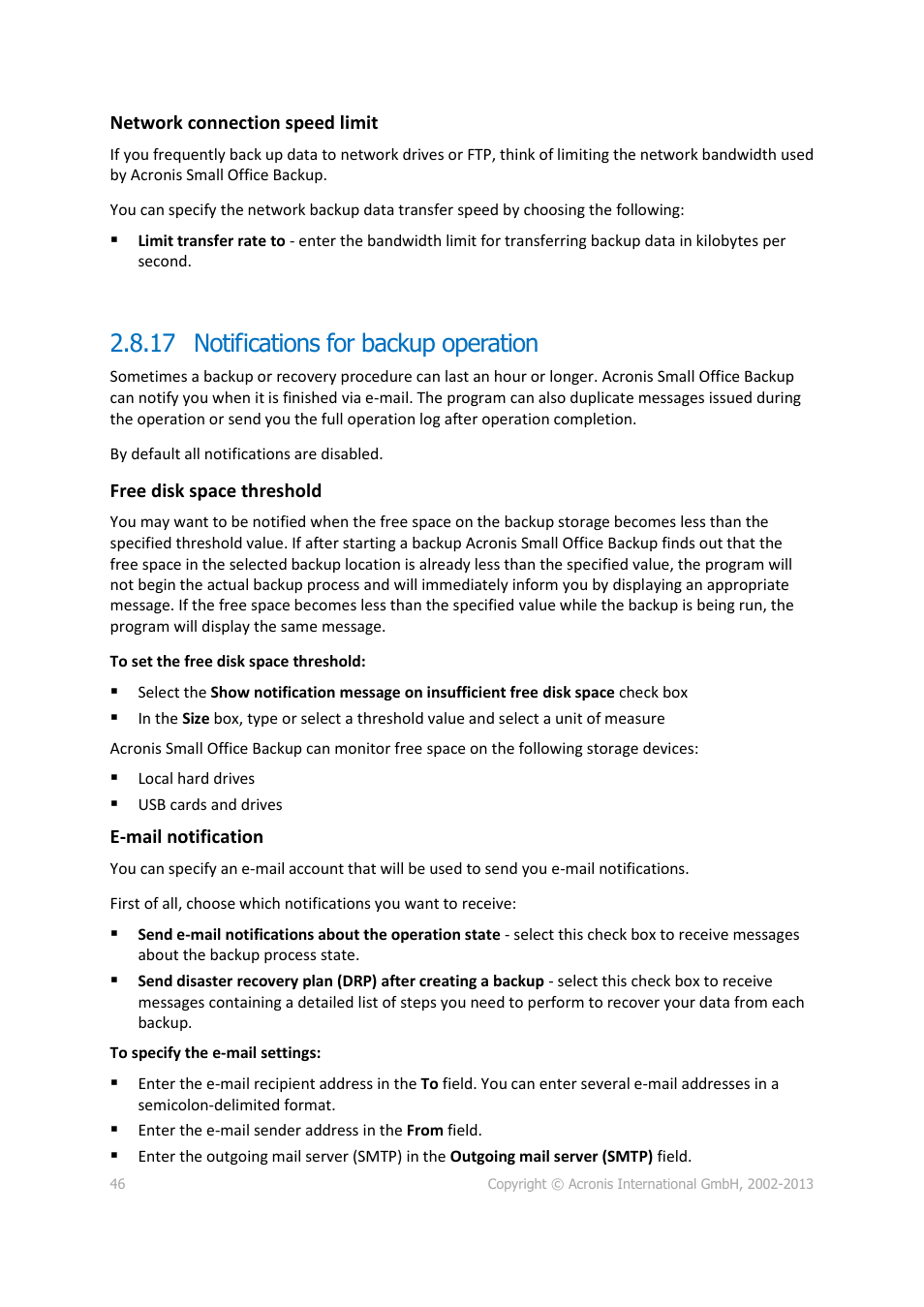 17 notifications for backup operation, Notifications for backup operation | Acronis Server Cloud Backup - User Guide User Manual | Page 46 / 142