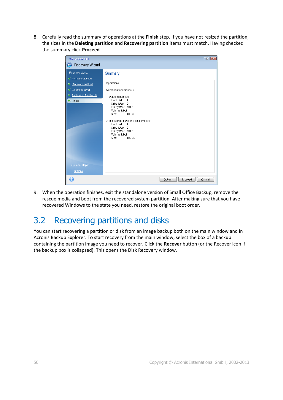 2 recovering partitions and disks, Recovering partitions and disks | Acronis Server Cloud Backup - User Guide User Manual | Page 56 / 142