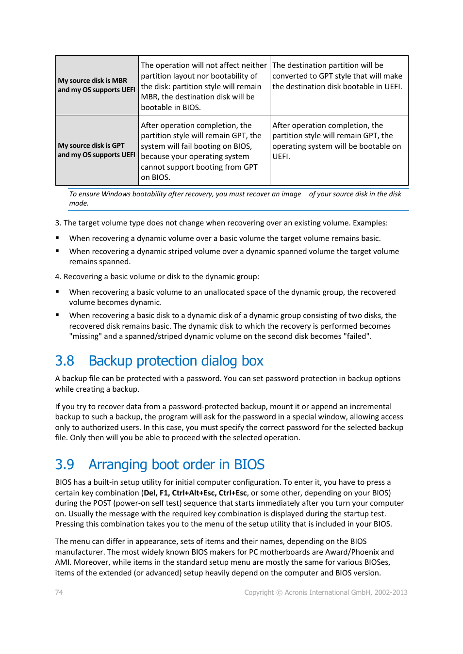 8 backup protection dialog box, 9 arranging boot order in bios, Backup protection dialog box | Arranging boot order in bios | Acronis Server Cloud Backup - User Guide User Manual | Page 74 / 142