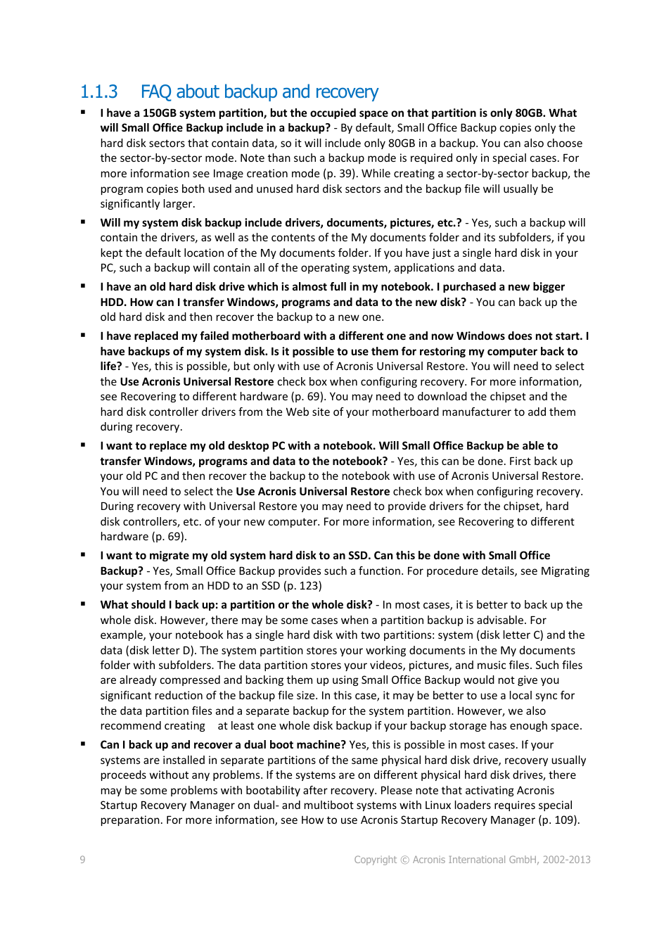 3 faq about backup and recovery, Faq about backup and recovery | Acronis Server Cloud Backup - User Guide User Manual | Page 9 / 142