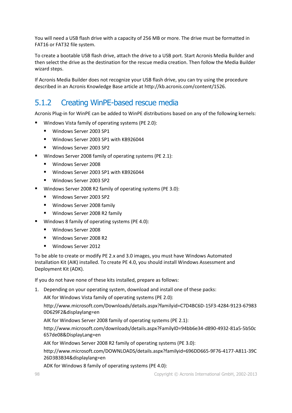 2 creating winpe-based rescue media, Creating winpe-based rescue media | Acronis Server Cloud Backup - User Guide User Manual | Page 98 / 142