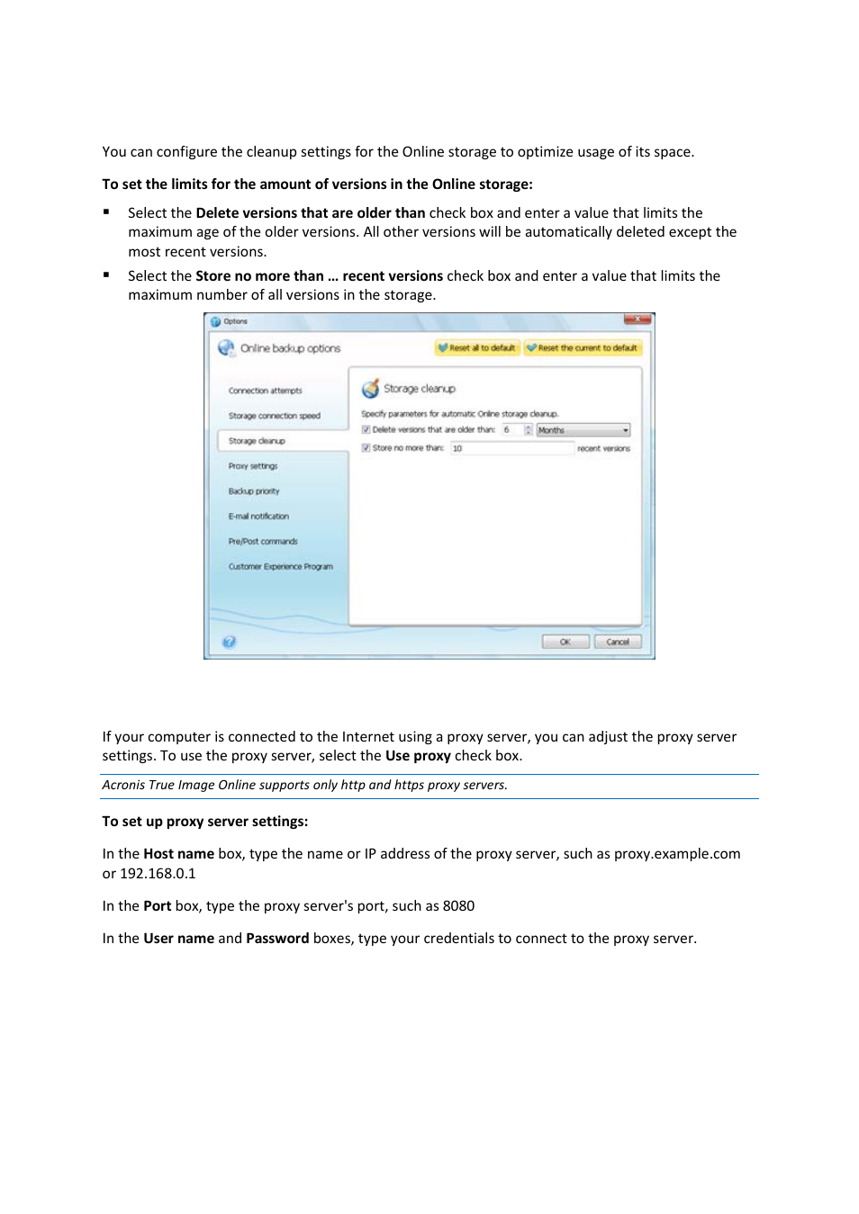 Storage cleanup, Proxy settings, 3 storage cleanup | 4 proxy settings | Acronis Cloud - User Guide User Manual | Page 21 / 31