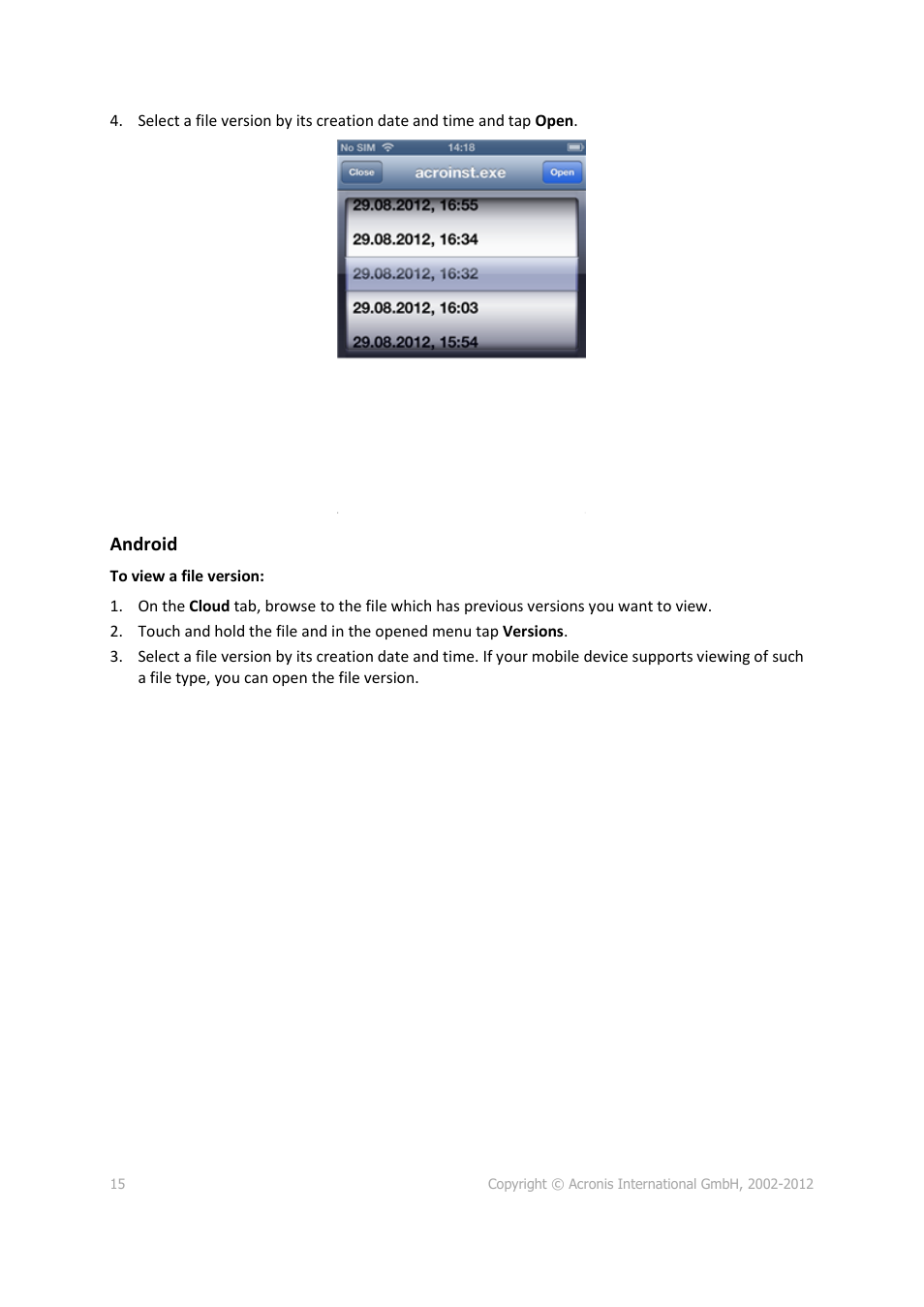 Android | Acronis Cloud Mobile App - User Guide User Manual | Page 15 / 15