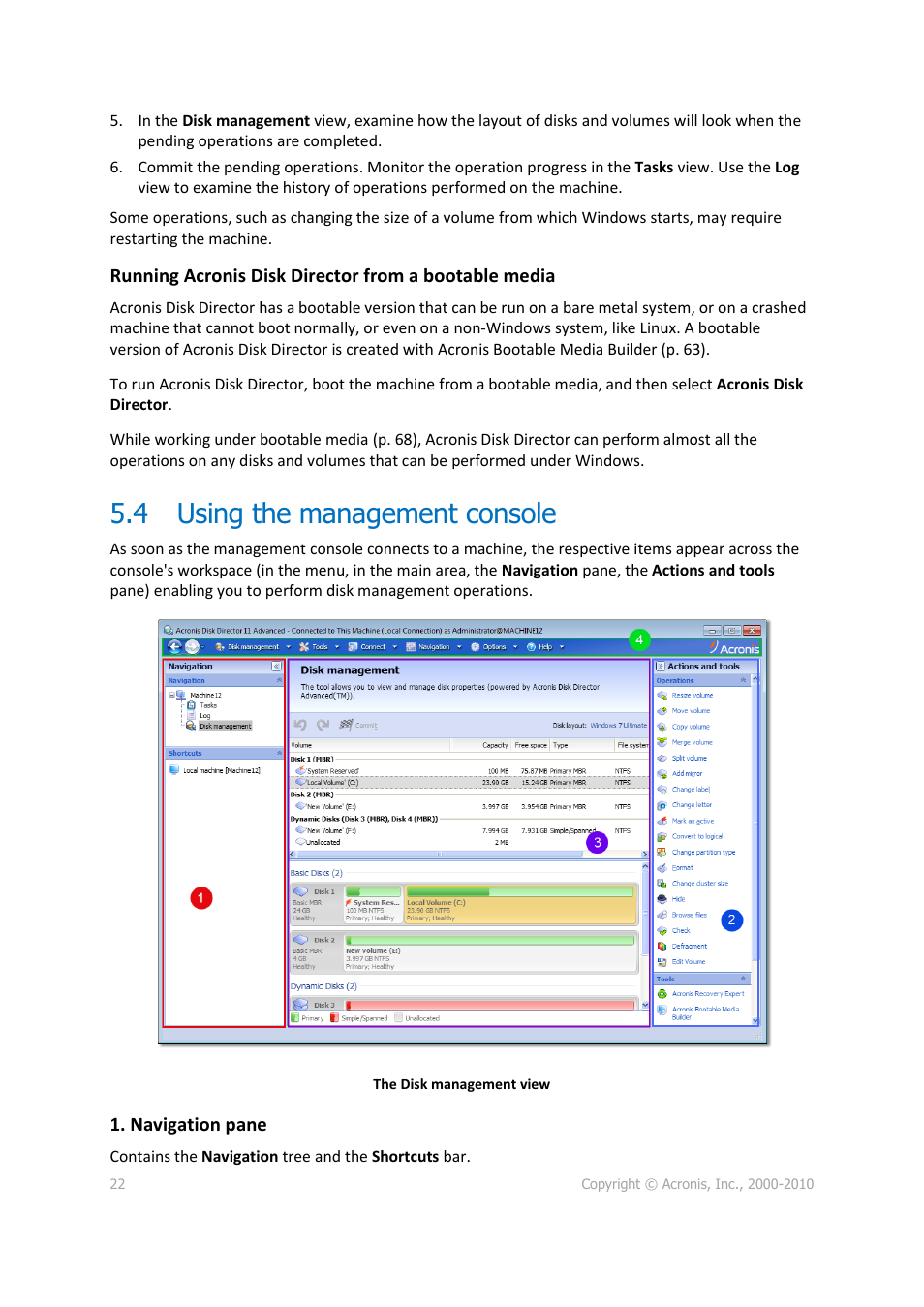 4 using the management console, Using the management console | Acronis Disk Director 11 Advanced Server - User Guide User Manual | Page 22 / 95