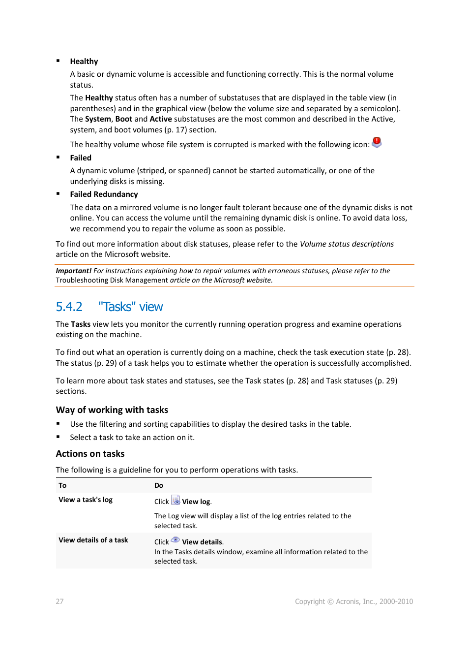 2 "tasks" view, Tasks" view | Acronis Disk Director 11 Advanced Server - User Guide User Manual | Page 27 / 95