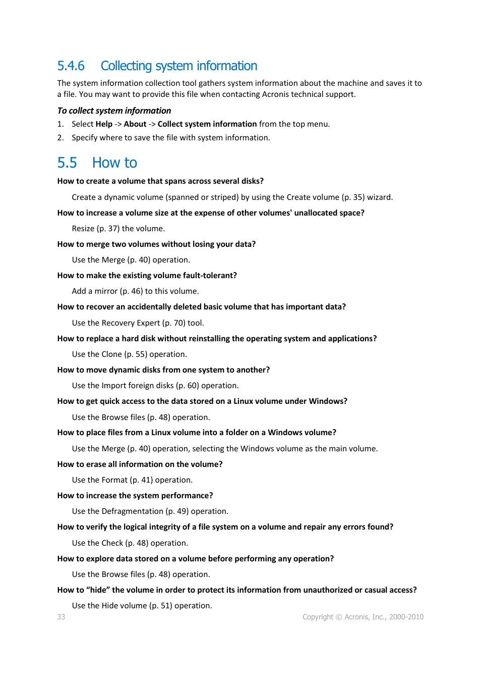 6 collecting system information, 5 how to, Collecting system information | How to | Acronis Disk Director 11 Advanced Server - User Guide User Manual | Page 33 / 95