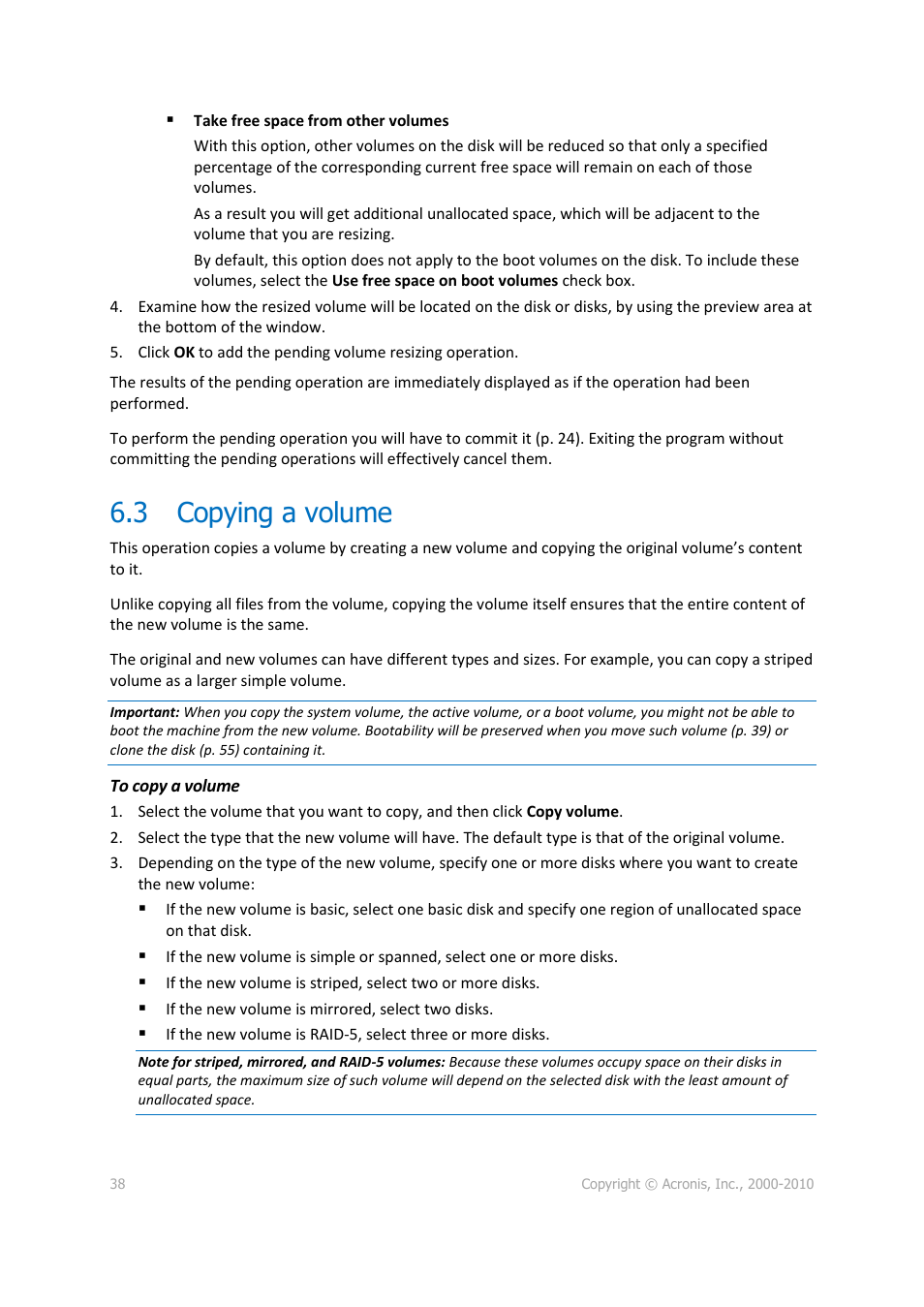 3 copying a volume, Copying a volume | Acronis Disk Director 11 Advanced Server - User Guide User Manual | Page 38 / 95