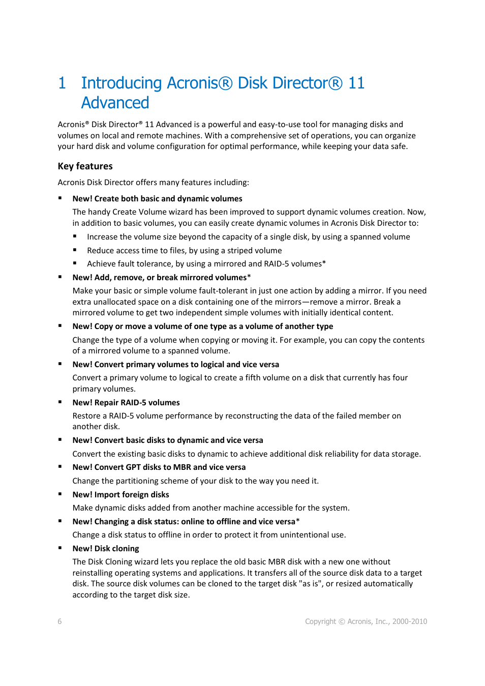 1 introducing acronis® disk director® 11 advanced, Introducing acronis® disk director® 11 advanced | Acronis Disk Director 11 Advanced Server - User Guide User Manual | Page 6 / 95