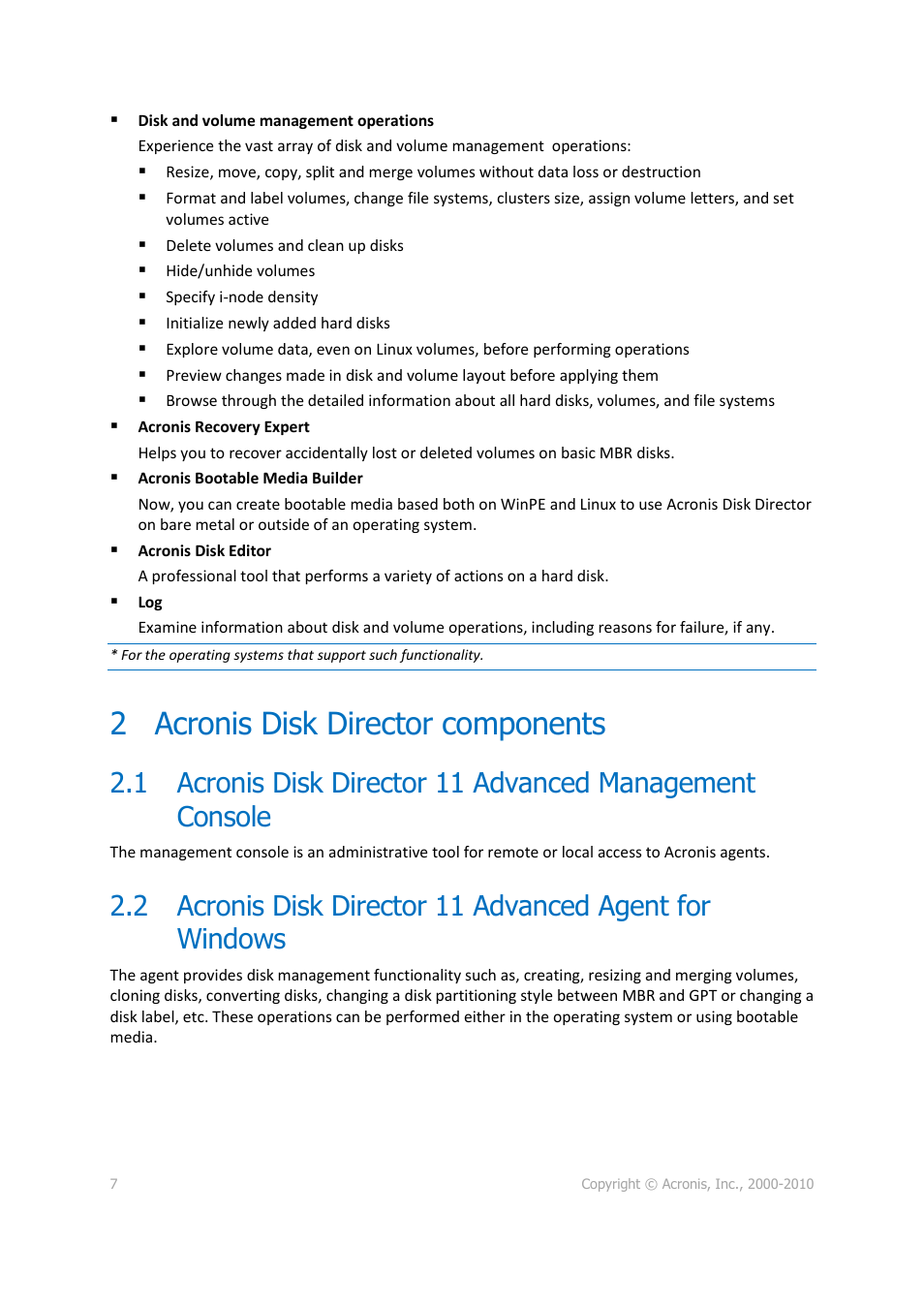 2 acronis disk director components, Acronis disk director components | Acronis Disk Director 11 Advanced Server - User Guide User Manual | Page 7 / 95