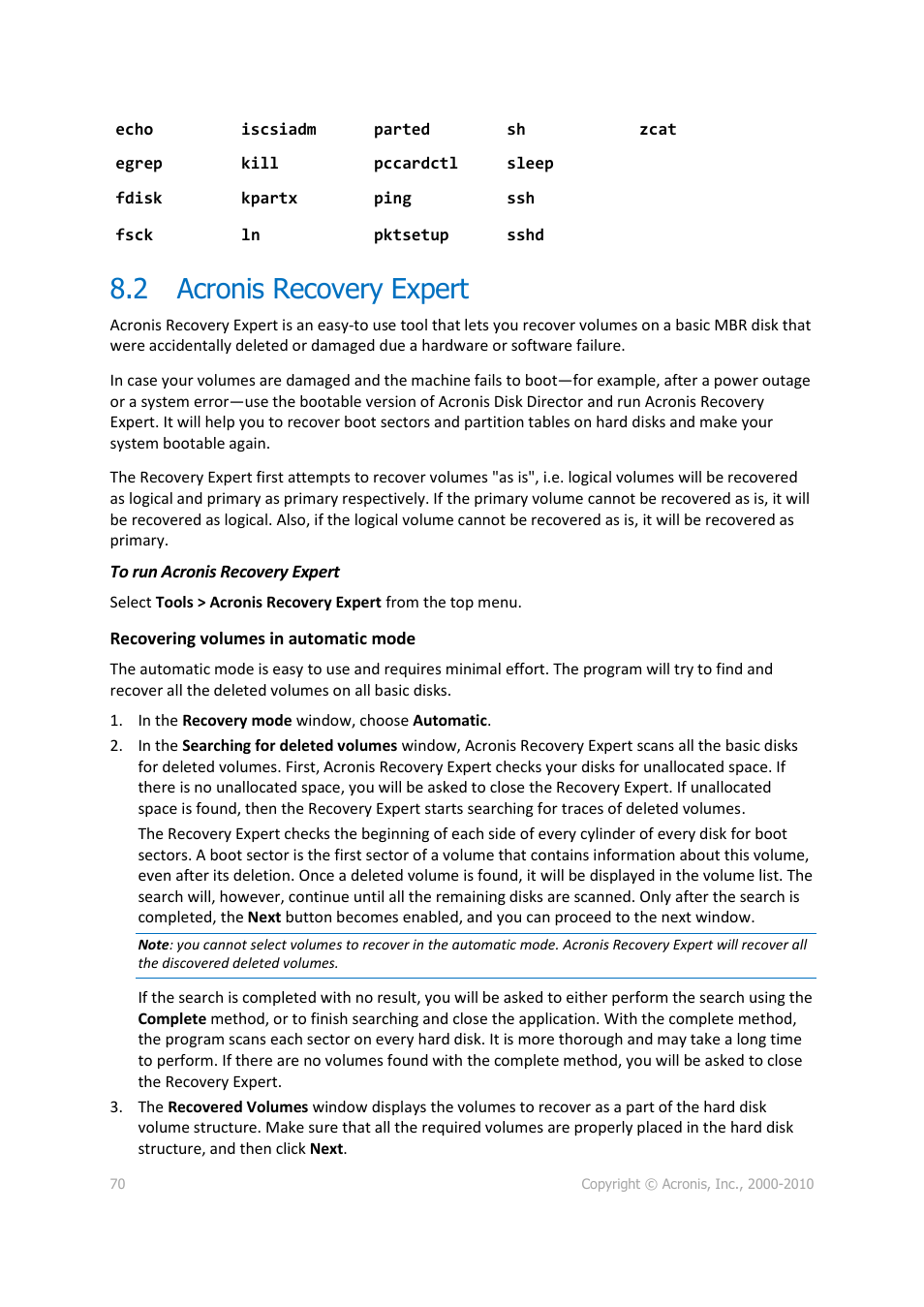 2 acronis recovery expert, Acronis recovery expert, P. 70) | Acronis Disk Director 11 Advanced Server - User Guide User Manual | Page 70 / 95