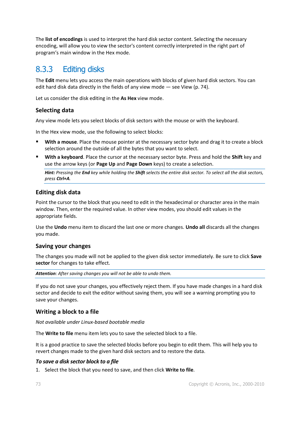 3 editing disks, Editing disks | Acronis Disk Director 11 Advanced Server - User Guide User Manual | Page 73 / 95