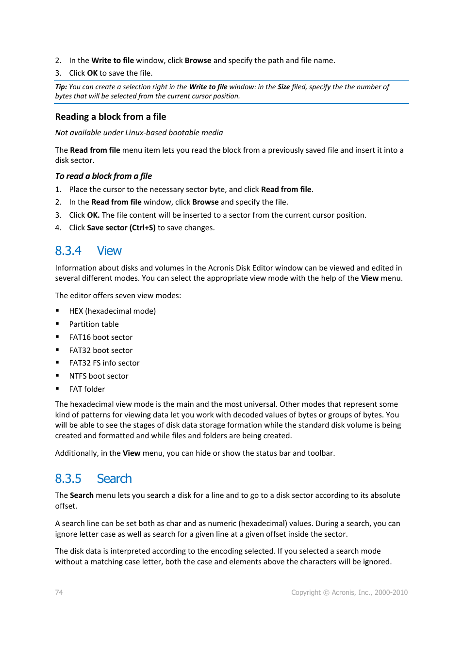 4 view, 5 search, View | Search | Acronis Disk Director 11 Advanced Server - User Guide User Manual | Page 74 / 95