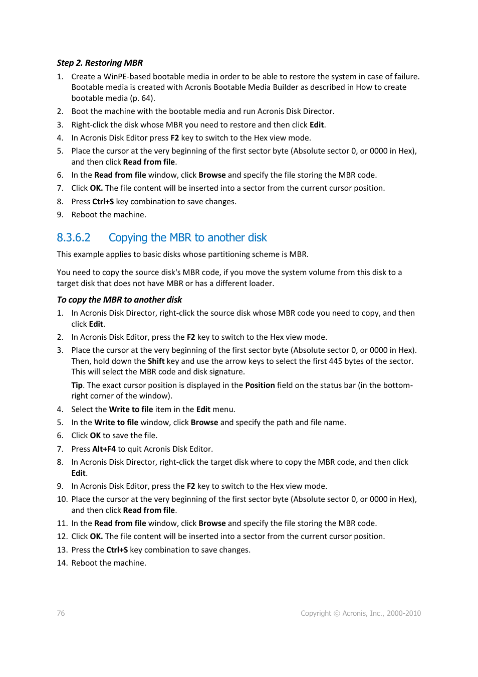 2 copying the mbr to another disk | Acronis Disk Director 11 Advanced Server - User Guide User Manual | Page 76 / 95