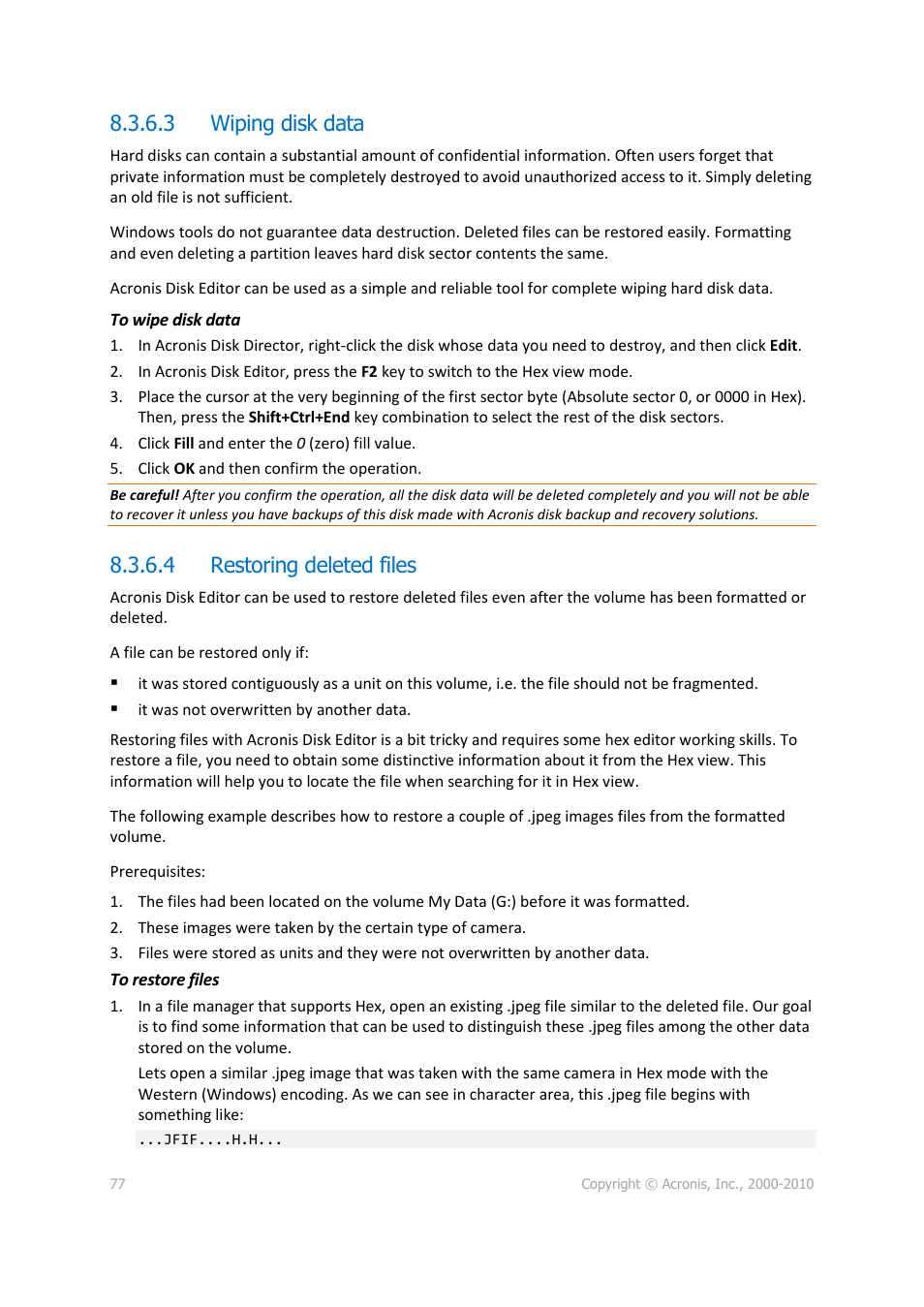 3 wiping disk data, 4 restoring deleted files | Acronis Disk Director 11 Advanced Server - User Guide User Manual | Page 77 / 95