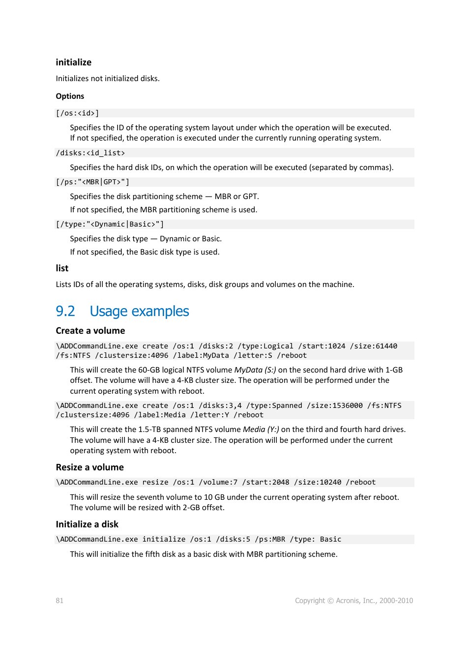 2 usage examples, Usage examples | Acronis Disk Director 11 Advanced Server - User Guide User Manual | Page 81 / 95