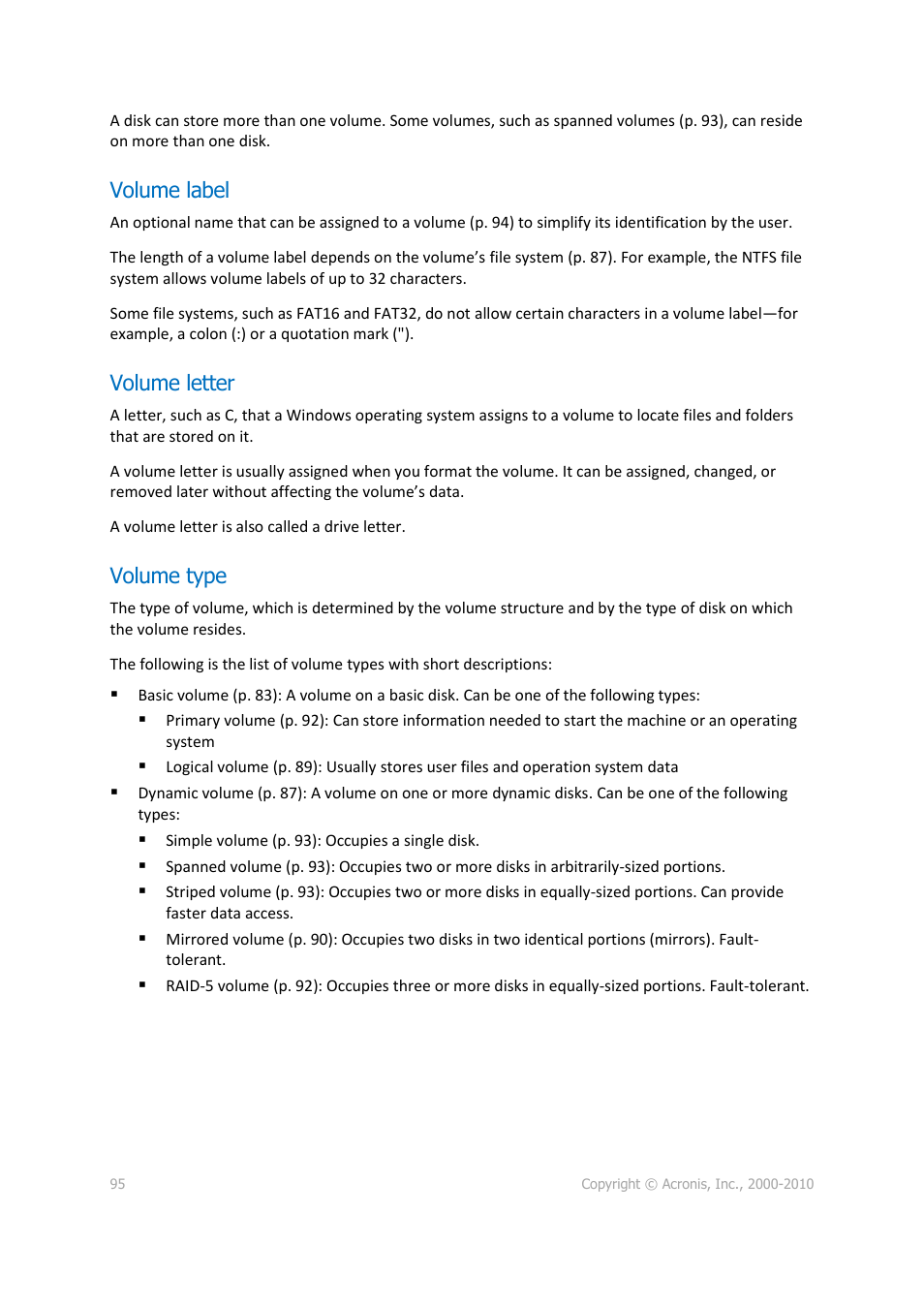 Volume label, Volume letter, Volume type | Acronis Disk Director 11 Advanced Server - User Guide User Manual | Page 95 / 95