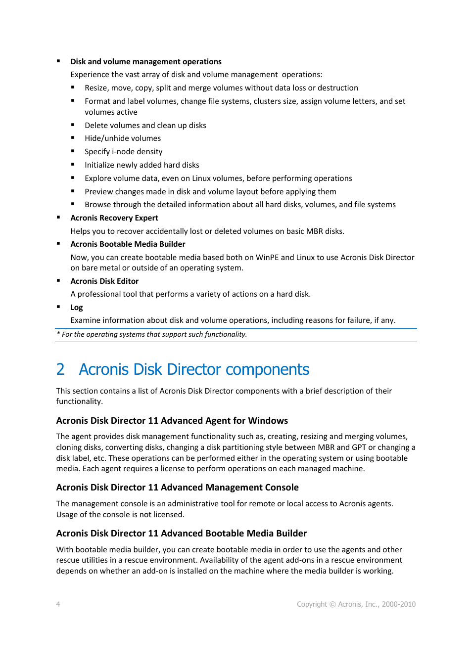 2 acronis disk director components | Acronis Disk Director 11 Advanced Server - Quick Start Guide User Manual | Page 4 / 9
