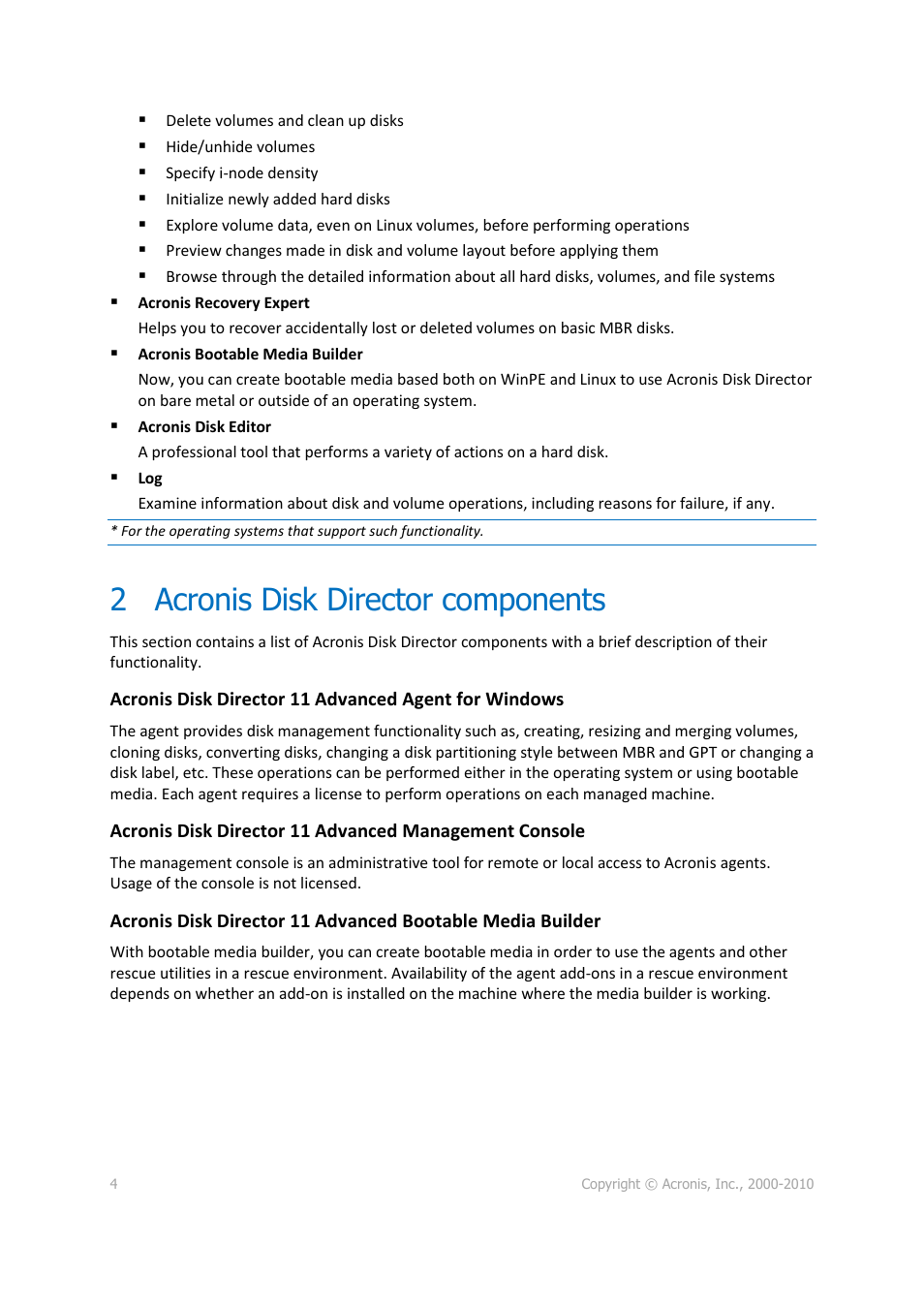 2 acronis disk director components | Acronis Disk Director 11 Advanced Workstation - Quick Start Guide User Manual | Page 4 / 9