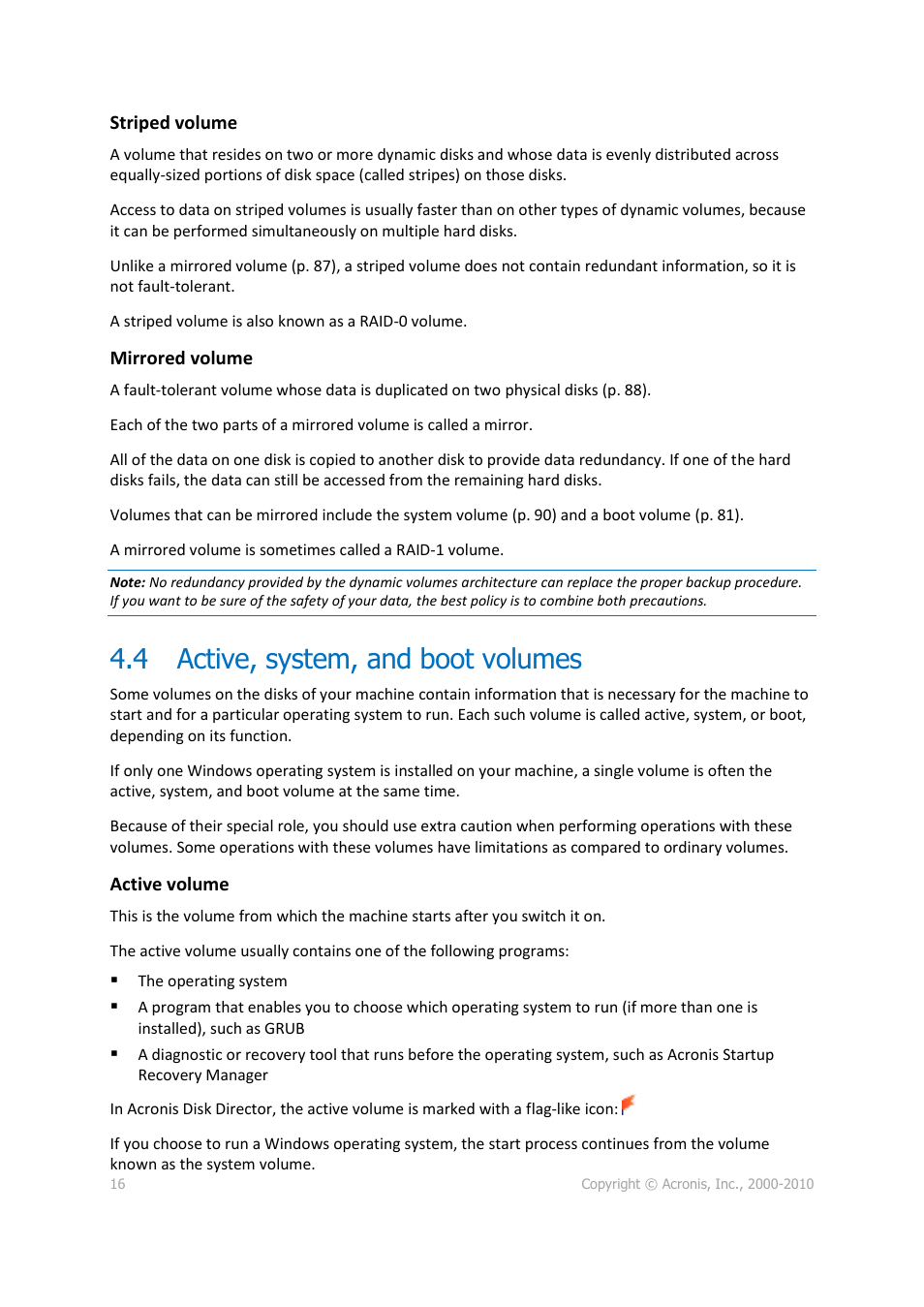 4 active, system, and boot volumes, Active, system, and boot volumes | Acronis Disk Director 11 Advanced Workstation - User Guide User Manual | Page 16 / 92