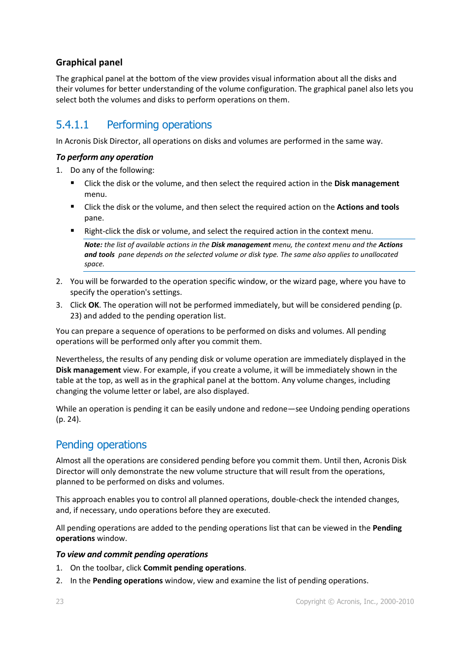 1 performing operations, Pending operations, P. 23) | Acronis Disk Director 11 Advanced Workstation - User Guide User Manual | Page 23 / 92