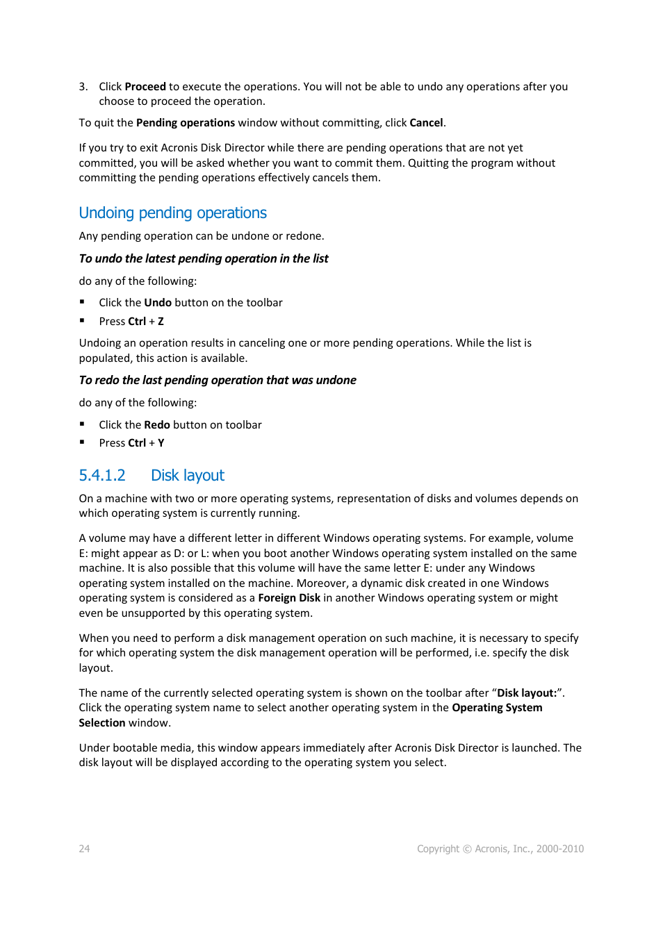 Undoing pending operations, 2 disk layout, P. 24) | Acronis Disk Director 11 Advanced Workstation - User Guide User Manual | Page 24 / 92