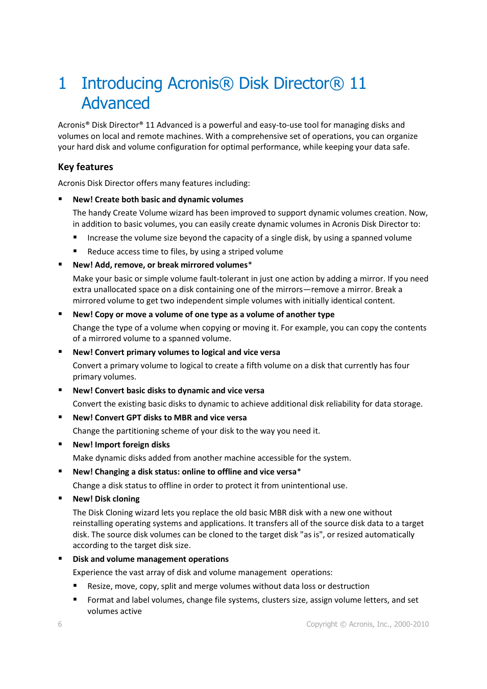 1 introducing acronis® disk director® 11 advanced, Introducing acronis® disk director® 11 advanced | Acronis Disk Director 11 Advanced Workstation - User Guide User Manual | Page 6 / 92