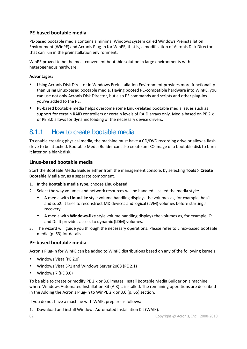 1 how to create bootable media, How to create bootable media | Acronis Disk Director 11 Advanced Workstation - User Guide User Manual | Page 62 / 92