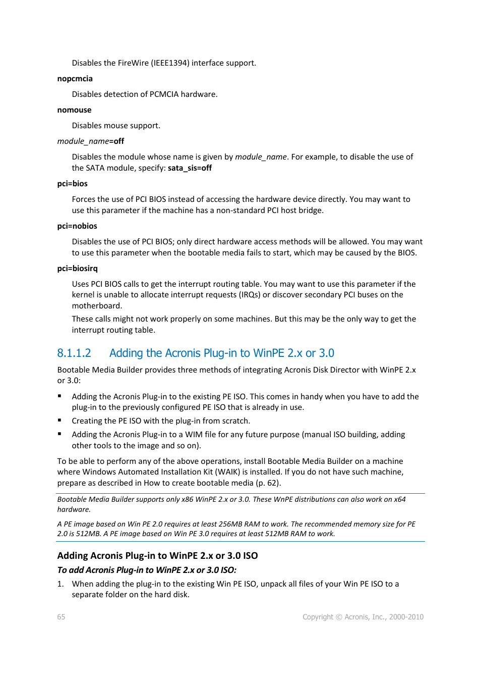 2 adding the acronis plug-in to winpe 2.x or 3.0 | Acronis Disk Director 11 Advanced Workstation - User Guide User Manual | Page 65 / 92
