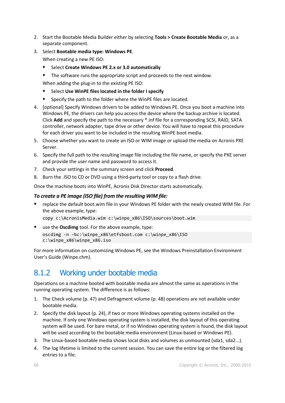 2 working under bootable media, Working under bootable media | Acronis Disk Director 11 Advanced Workstation - User Guide User Manual | Page 66 / 92